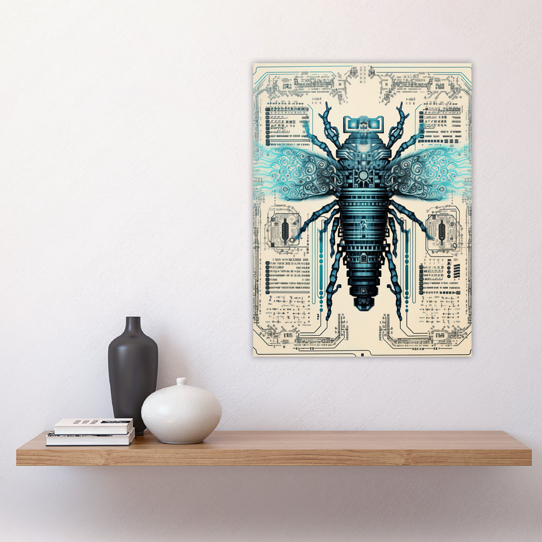 Wall Art Print Fly Robot Hybrid Schematic Futuristic Secret Complex Arcane Manuscript Gift For Cave Poster