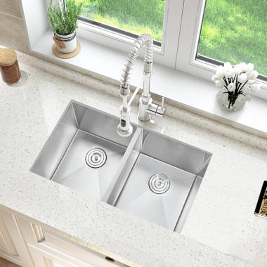 KBFmore 31 Inch Double Equal Bowl Undermount Classic Kitchen Sink with 5  Pieces Sink Accessories