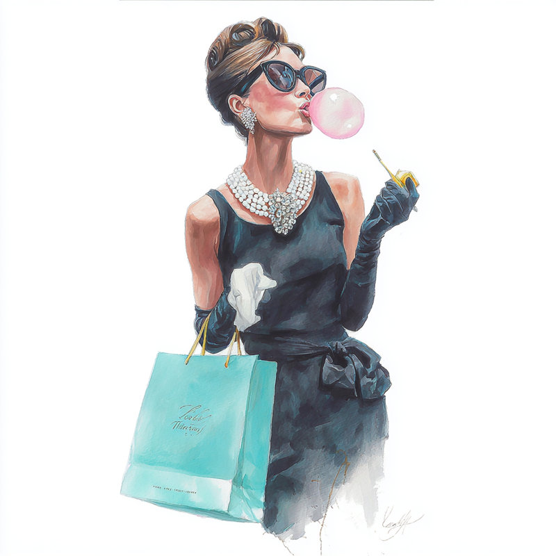 Art chic sur toile tendue avec lunettes de soleil et sacs à provisions, H 20 po x l 20 po