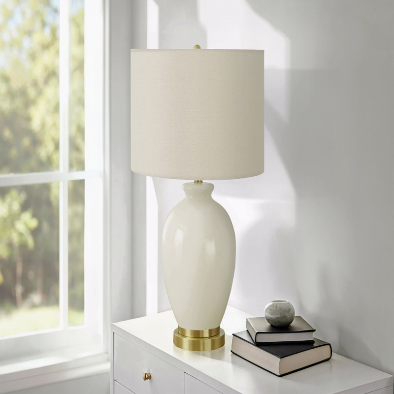 Lighting, H 26 po, lampe de table, abat-jour ivoire / crème, céramique crème