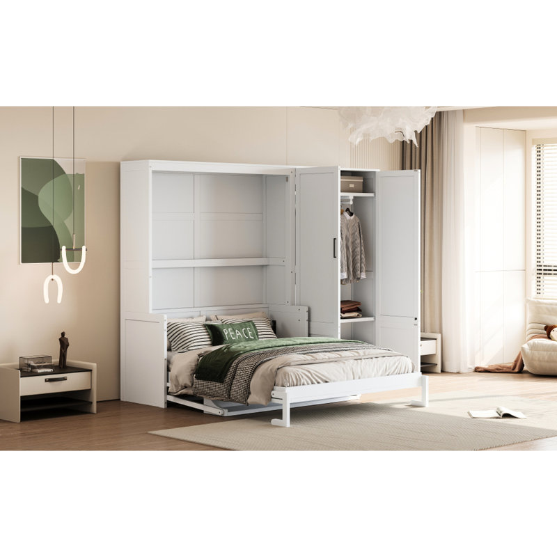 Lit relevable hydraulique pour grand lit avec garde-robe élégante - apparence blanche et espace