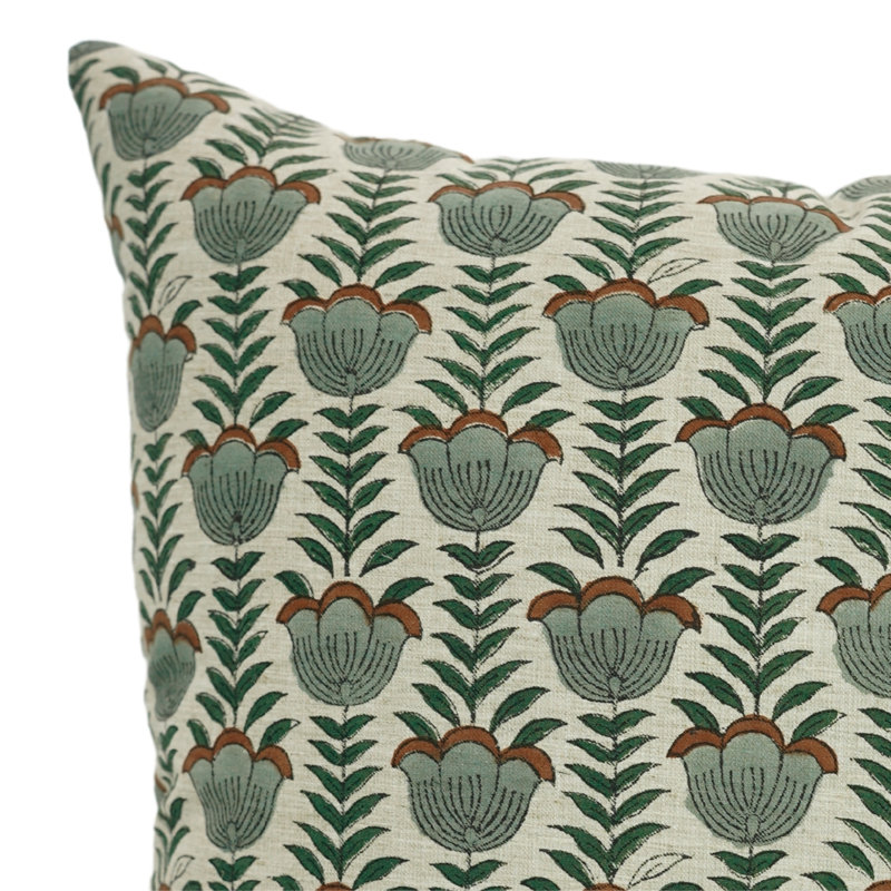Artisan Floral Block Print Cushion Cover Boho Style Decorative Pillowcase for Living Room & Bedroom, 36"H x 14"W, Rectangular