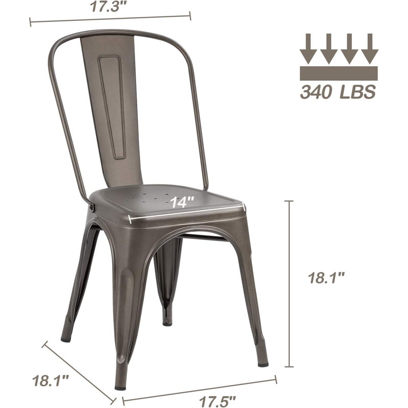 Metal Indoor-Outdoor Chairs Distressed Style Kitchen Dining Chairs Stackable Side Chairs With Back Set Of 4, Gun
