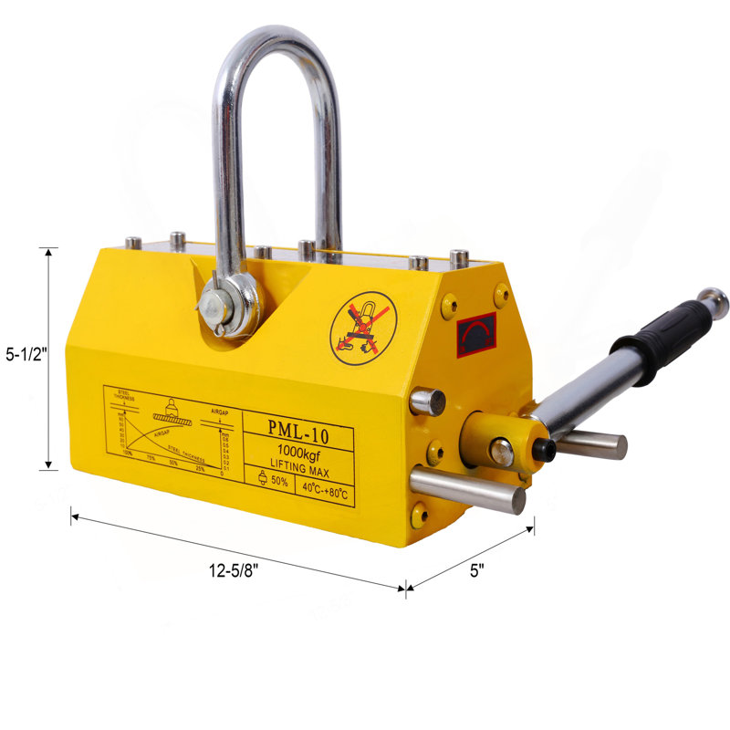Levage magnétique permanent avec dégagement, aimant robuste de 2 200 lb / 1 000 kg, facteur de sécurité de 2,5, néodyme et acier pour la grue, la grue d'atelier, le bloc, la plaque de levage de la planche en acier
