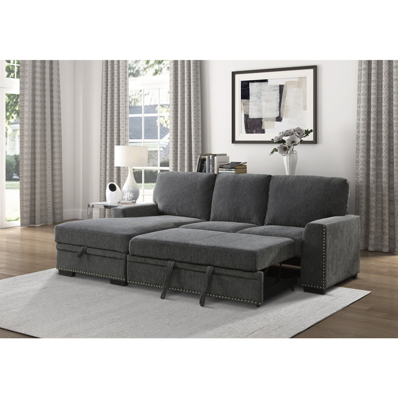 Upholstered L-Shaped Sectional, Left Hand Facing, Charcoal Chenille