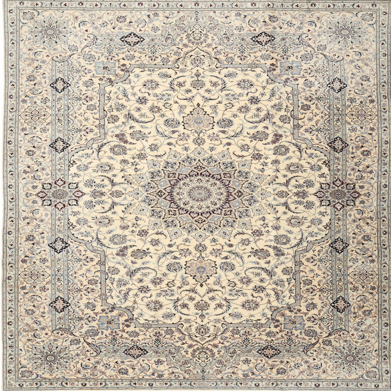 Tapis gris/crème traditionnel, Rond 3 pi