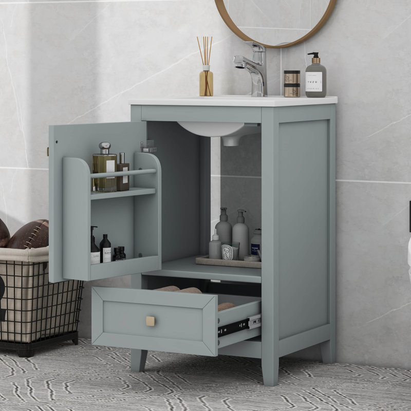 Meuble-lavabo avec lavabo, petite armoire de salle de bain, Gris