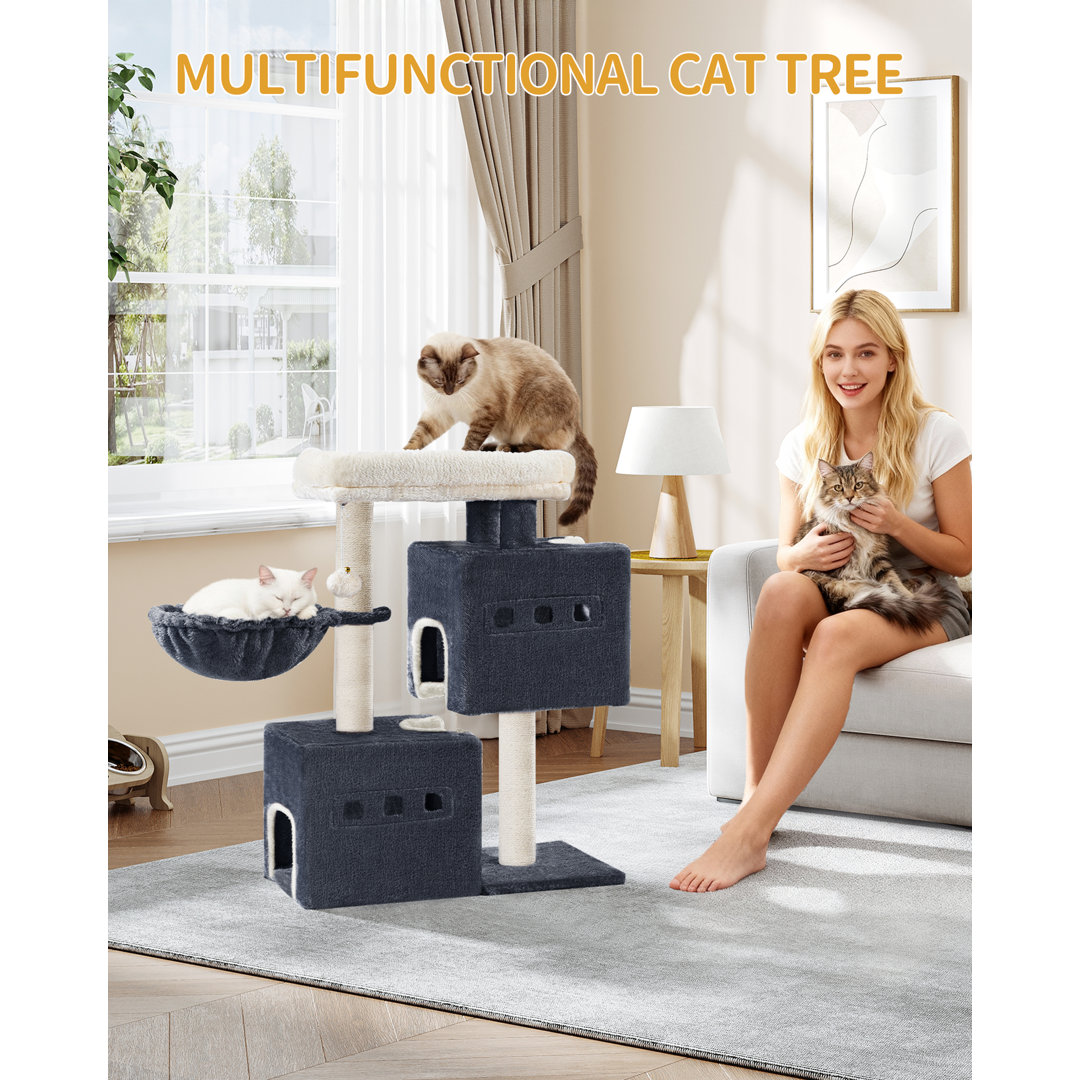 Cat Tree, 75 cm Tower, Sisal Scratching Post, Cats Tower for Indoor, Multi-Level Stable Cat Tree with Cats House, 2 Caves, Pompoms
