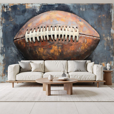 Papier peint pelez et collez, bleu marine, ballons de sport, lacets, couture, texture de cuir, peintures murales, H 69 po x l 96 po, papier peint amovible en PVC, peintures murales auto-adhésives, décoration pour le salon de la chambre à coucher
