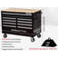 Coffre à outils extra-profond à roulettes 9 tiroirs 46 po, armoire de rangement / banc de travail mobile avec plateau en bois et multiprise, équipé de roulettes, poignée, doublure et système de verrouillage, capacité de 1200 lb