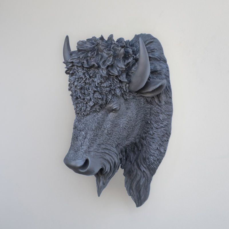 Faux Taxidermy Bison Head Wall Décor, Roycroft Pewter
