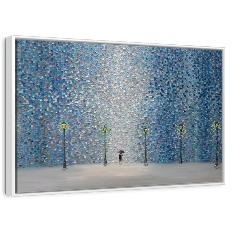 Baiser sous la pluie, Cadre flottant blanc, 37 po x 25 po