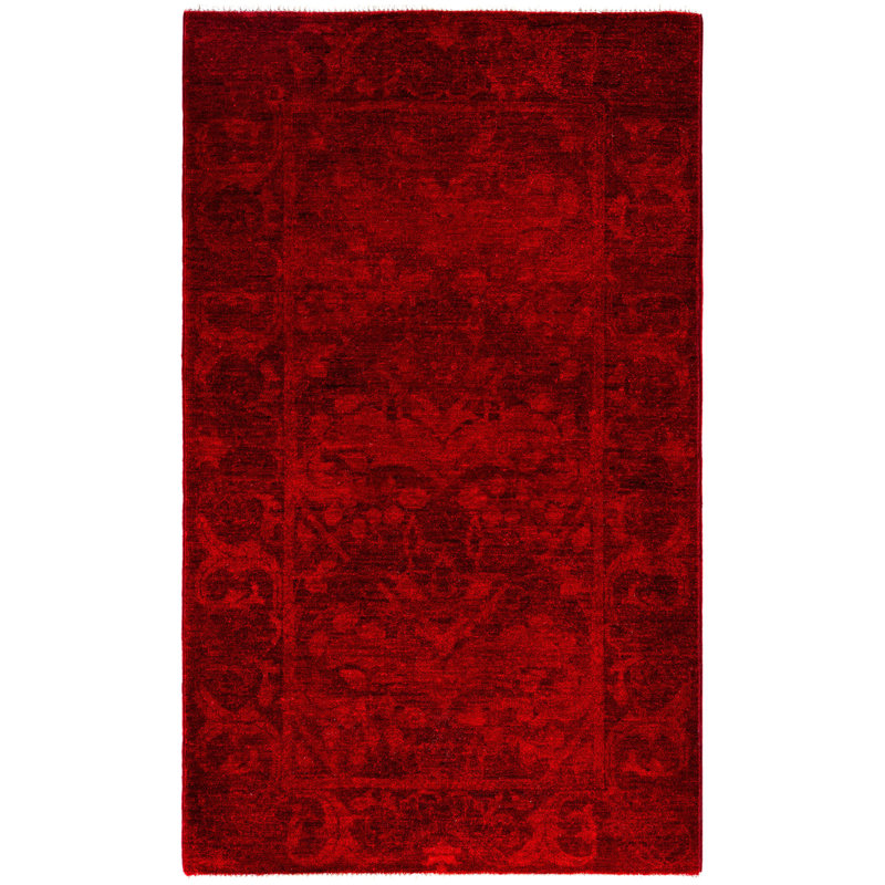 Tapis rouge en laine unique 3 pi 1 po x 5 pi Huckaby