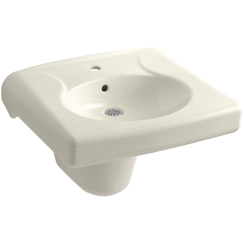 Brenham Ceramic 22" Wall Mount Bathroom Sink with Overflow, Almond, Single
