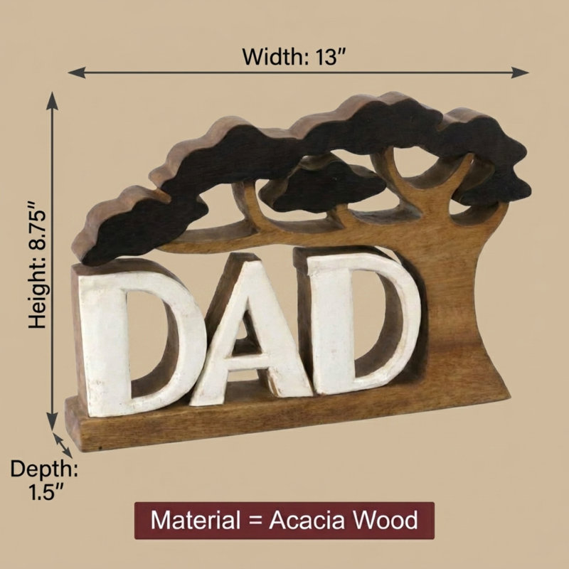 Sculpture en bois fait à la main DAD sous un arbre, bois d'acacia massif, cadeau de Noël unique et décoration intérieure