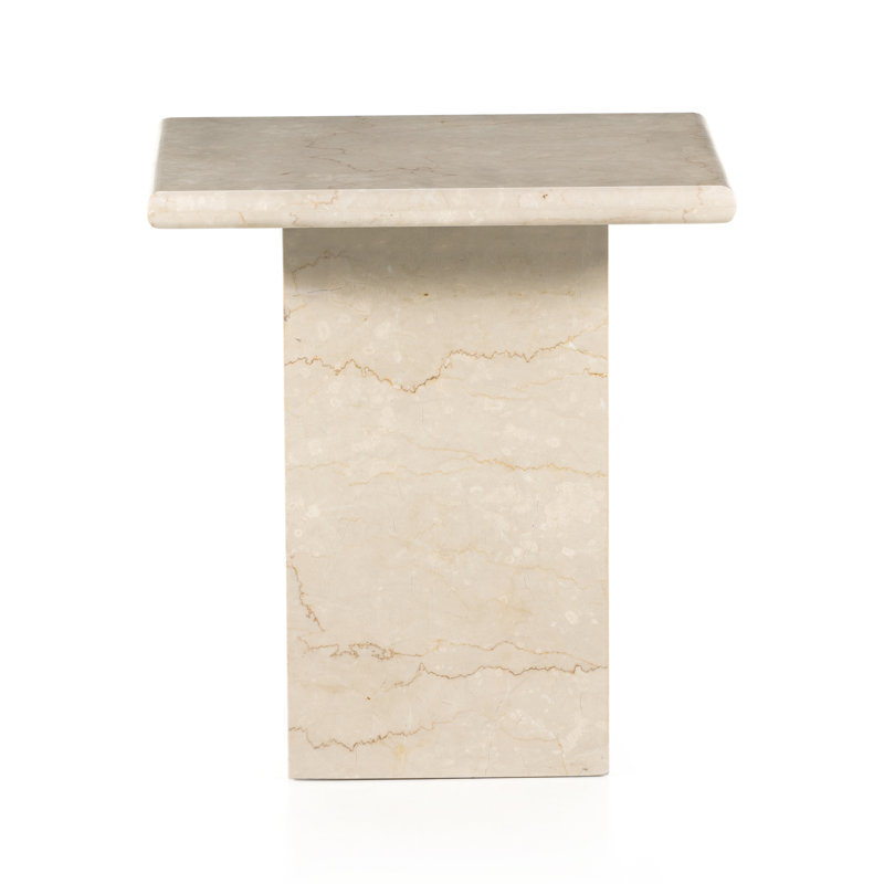 Cream Marble Square Block End Table