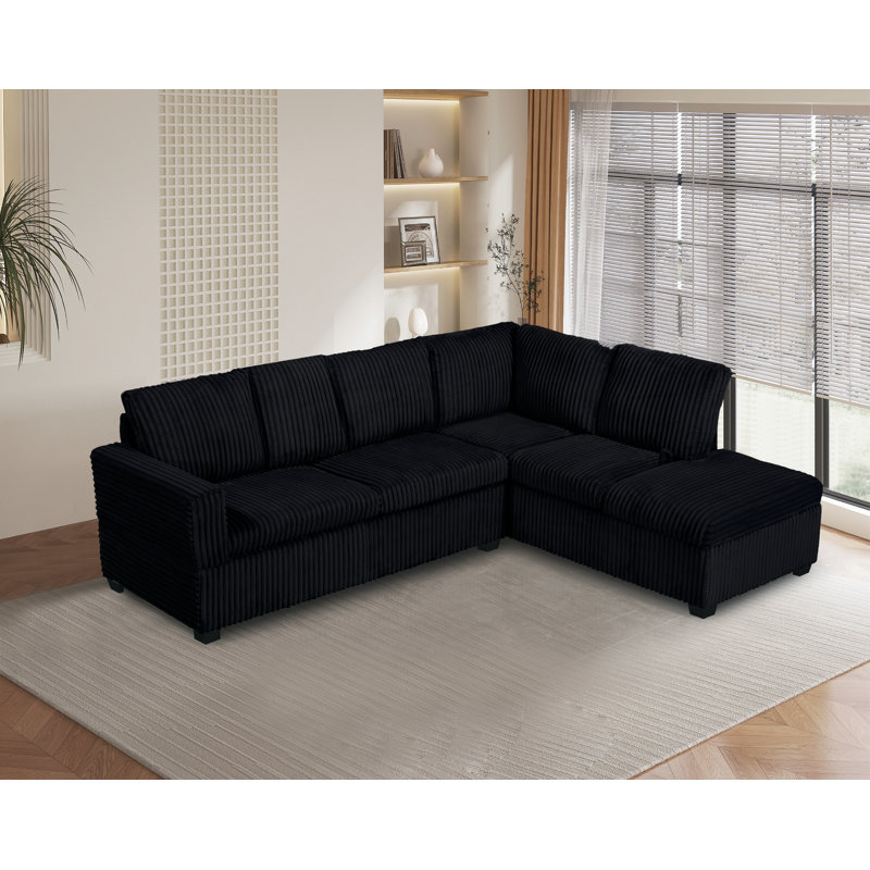 Canapé modulaire 2 pièces Elinborg, Velours côtelé noir