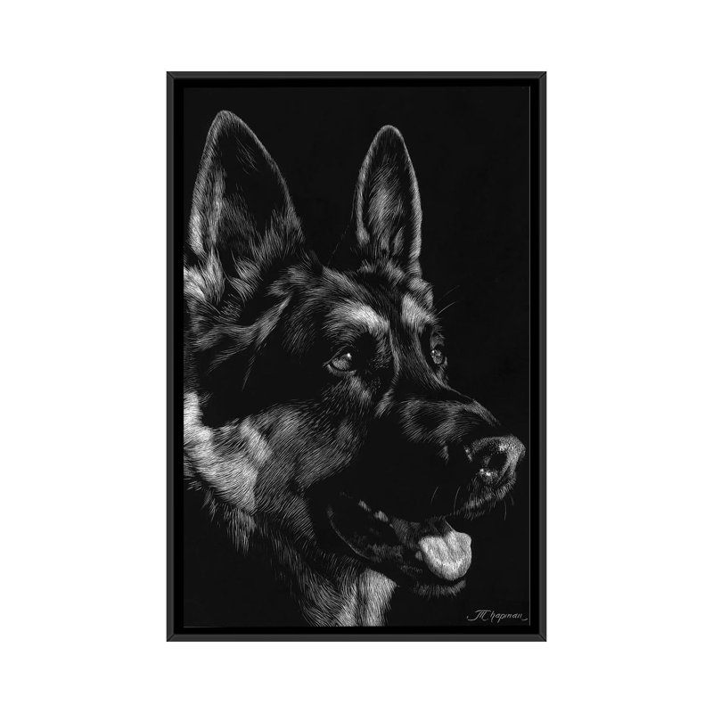 «Canine Scratchboard I», impression sur toile, H 26 po x l 18 po x P 1,5 po, Toile avec cadre noir, Pas de tapis