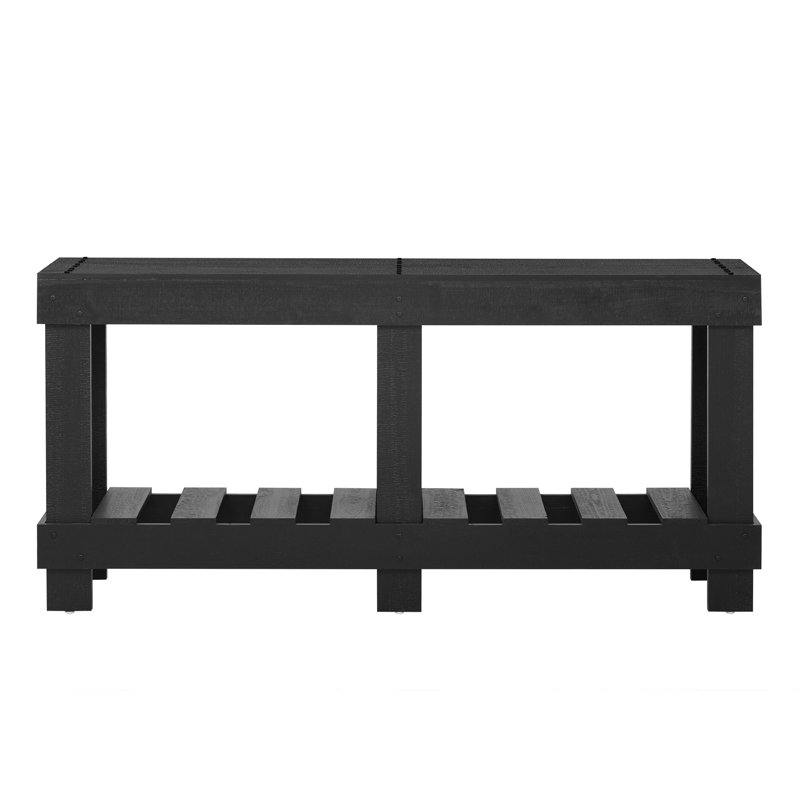 Vintage Entryway Table With 62.9-Inch Surface - Fir Wood, 6 Legs, 4.5-Inch Thick Top, Metal Decor, Under-Shelf For Storage 62.9" U-Style Background Solid Reinforced 4.5" Desktop, Rivet Design,