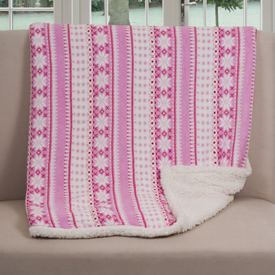 Couverture réversible en molleton - jeté en sherpa lavable à la machine de 50 x 60 pouces avec des flocons de neige roses - couverture douillette pour canapé, chaise ou lit par Lavish Home