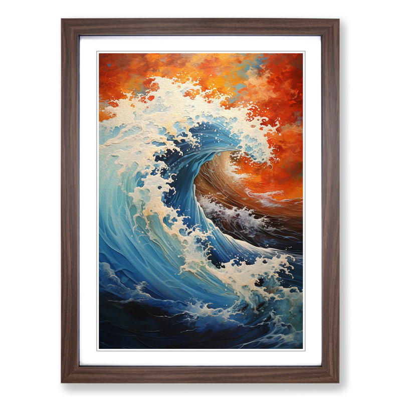Wave Japanese Action Painting No.2 - Framed Print, Walnut , 46cm H x 34cm W x 2cm D