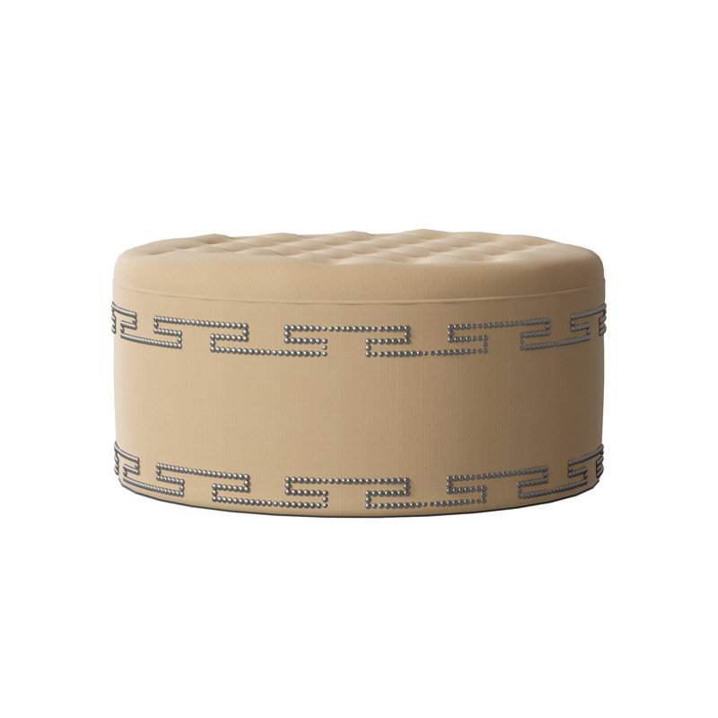 Elle Round Ottoman, M9463 Tangerine, Shiny Nickel