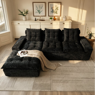 Canapé modulaire en chenille de L 106,30 po avec méridienne convertible en L et siège profond pour salon