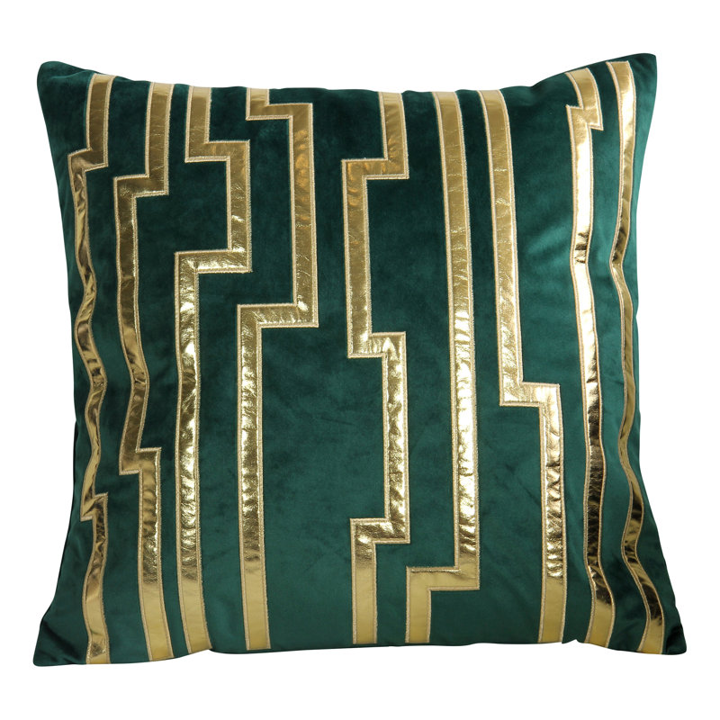 Embroidered Velvet Throw Pillow Cover, Green