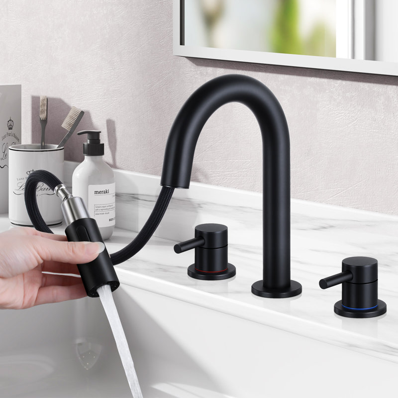 Robinet de salle de bain à 2 poignées avec drain, Noir