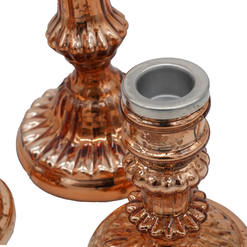 Lemu Luminary Treasures Candle Holder Set Of 3, Copper Ornate Iron, Antique Copper