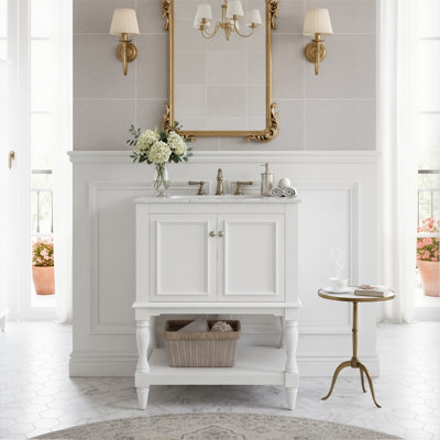 24-Inch Small Space Zoey With Sink, Compact Luxury Cabinet With 1 Door And Open Storage, Retro Inspired Design