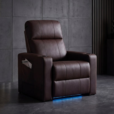 Luxury Zero Gravity Power Home Theater Seating Recliner For Media Room, Gaming Room, Or Living Room, Cat-Scratch-Resistant Faux Leather With 7-Color Ambient LED Lighting, USB & Type-C Charging