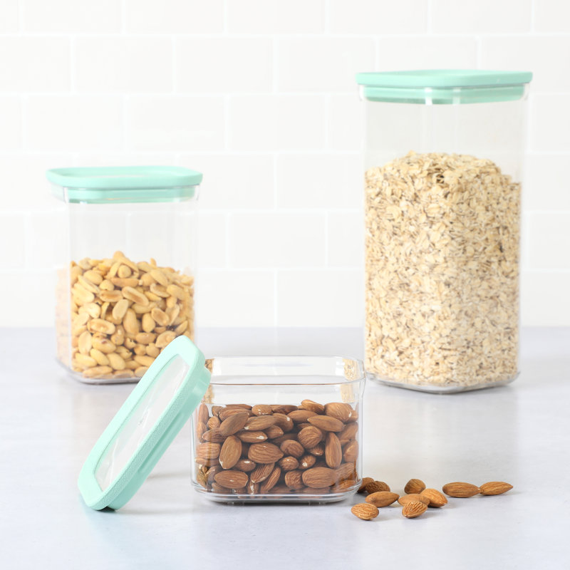 Clear Stackable BPA-Free Plastic Food Storage Set with Aqua Lids