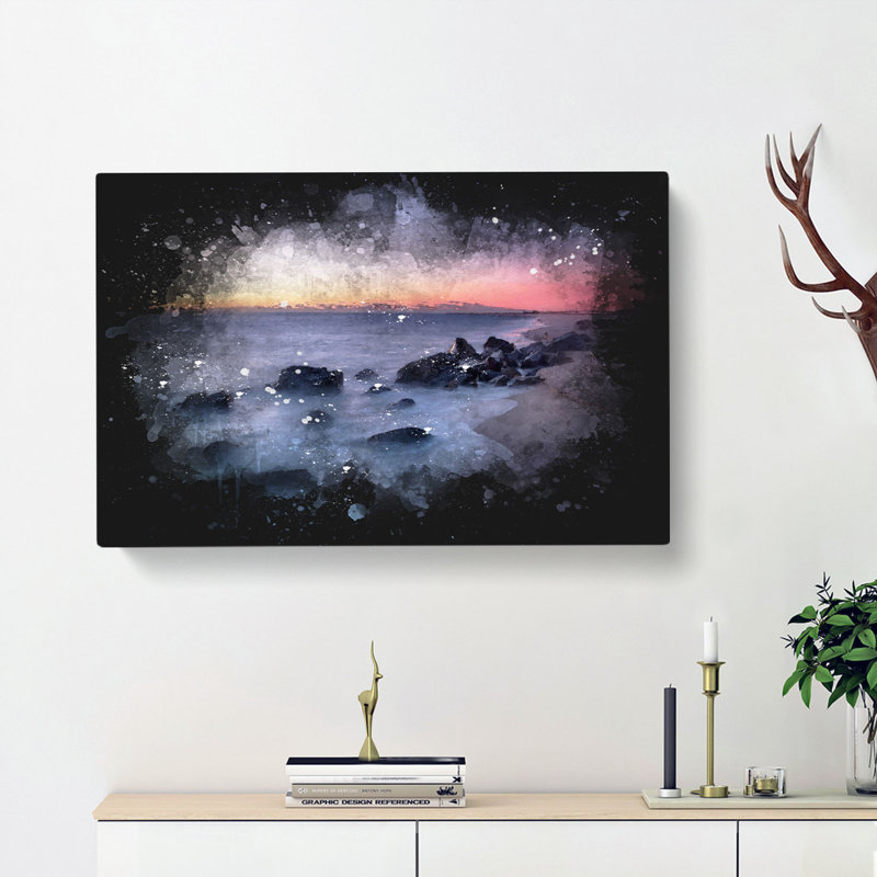Ocean Reaching The Beach At Sunset - Wrapped Canvas, 35cm H x 50cm W x 3cm D