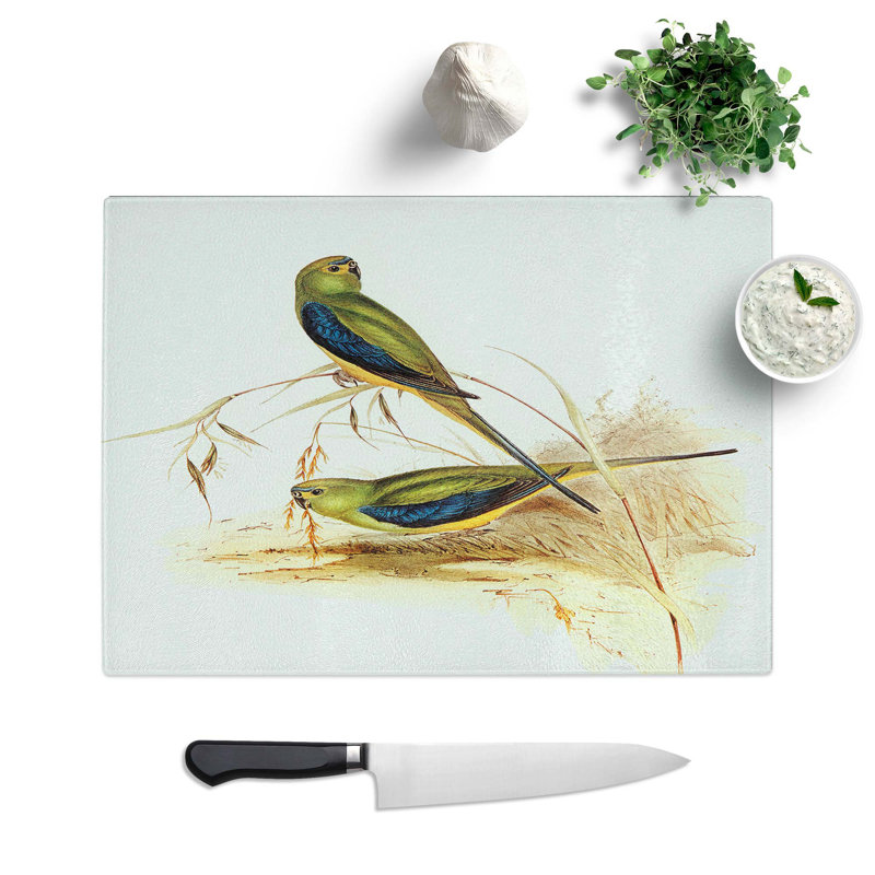 Tempered Glass Blue-Banded Grass-parakeets Chopping Board, 39 cm W x 28.5 cm L