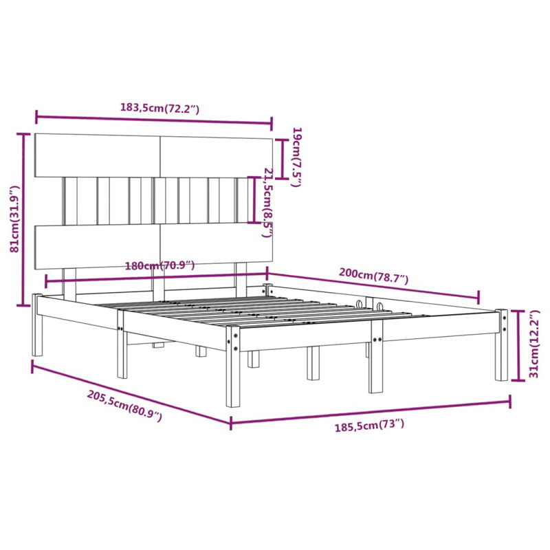 Bed Frame Solid Wood, White, 140 x 190cm