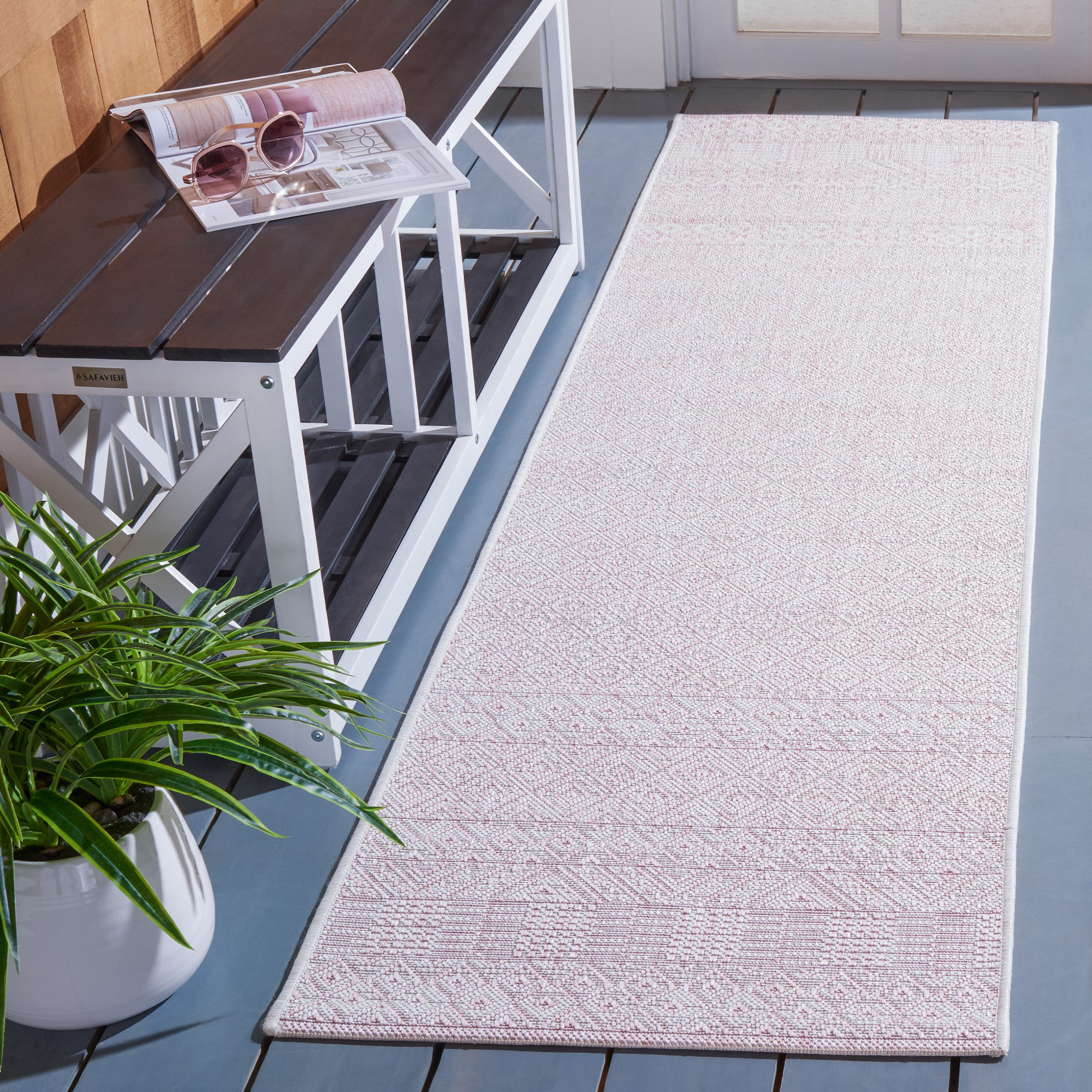 Union Rustic Althia Geometric Pink Indoor / Outdoor Area Rug & Reviews ...