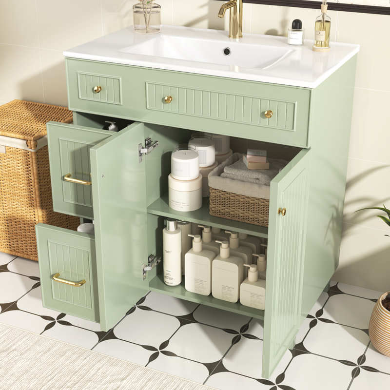Bathroom Vanity Unit with Ceramic Sink, Green