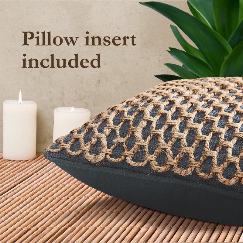 Indigo and Natural Jute Woven Rectangular Throw Pillow