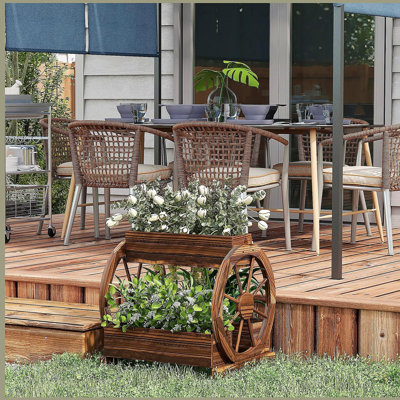2-Tier Raised Garden Bed, Wooden Wagon Planter Boxes with Drainage Holes, for Vegetables Flowers
