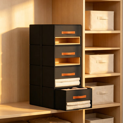 Closet Organizers And Storage, Pull-Out Fabric Bins With Drawers, Foldable Clothes Organizer With Clear Window, Stackable Storage Drawers For Bedroom,