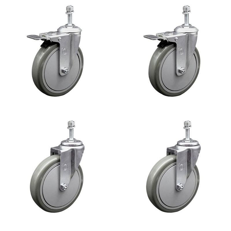 6 Inch Polyurethane Swivel 10mm Stem Caster Set 2 Total Lock Brake SCC