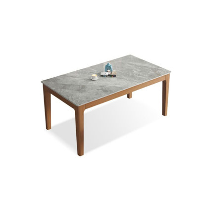 Table de salle à manger brune en bois fritté rectangulaire et bois massif