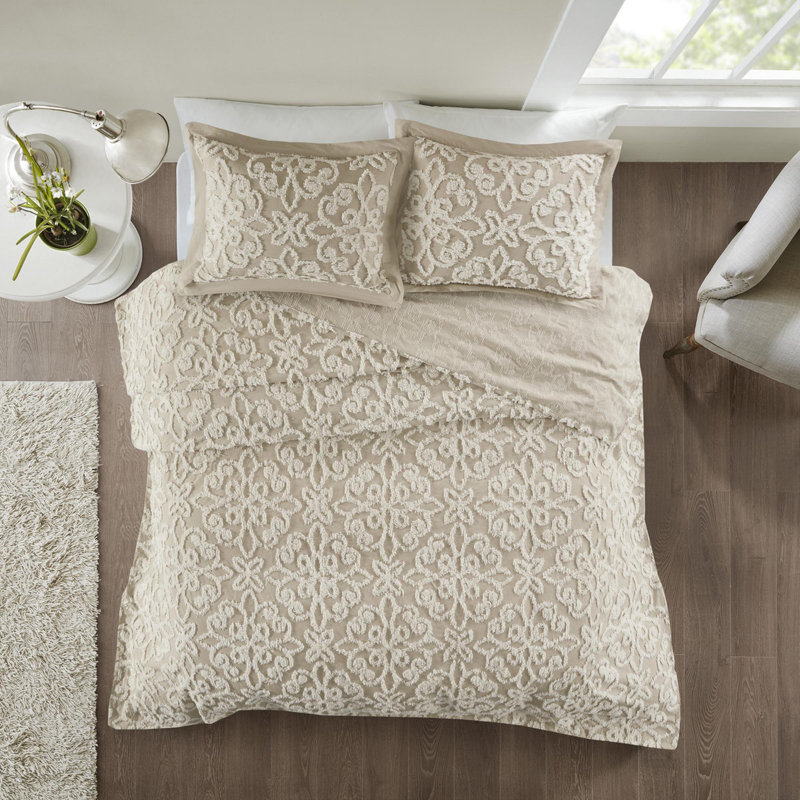 Tufted Cotton bedspread 3 piece set, Taupe, King Bedspread + 2 Standard Shams