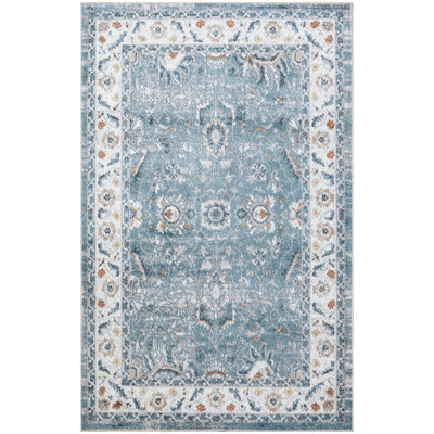 Tapis d'intérieur rétro bleu 3 pi 3 po x 5 pi Graceanna