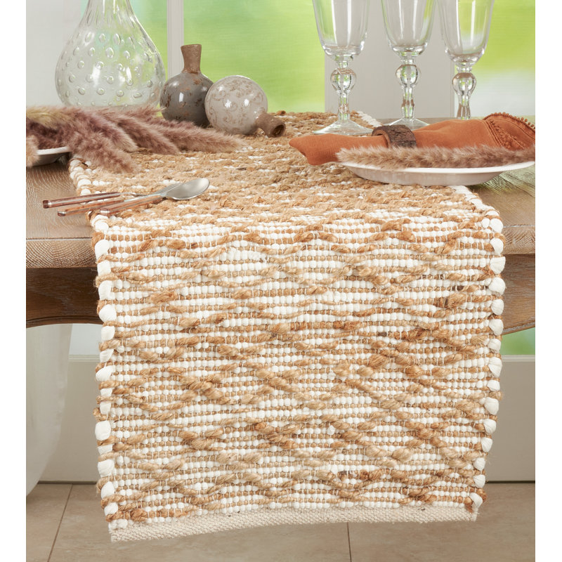 Ivory and Jute Diamond Chindi Table Runner