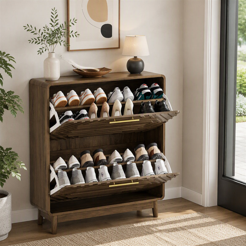 Armoire à chaussures de style Mid-Century de 31,56 pouces de largeur avec deux tiroirs pour le vestibule du vestibule