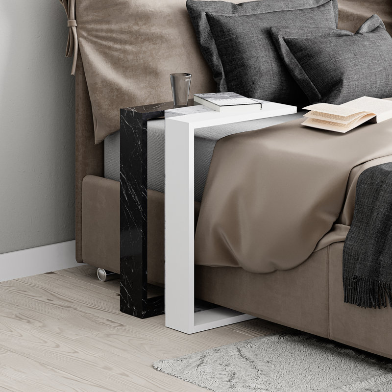 End Table, Black Marble/White Marble/White