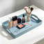 Plateau décoratif de salle de bain pour comptoir, plateau de rangement pour meuble-lavabo avec poignées, plateau de rangement pour parfum, bijoux, maquillage, clés, plateau rectangulaire en plastique bleu clair