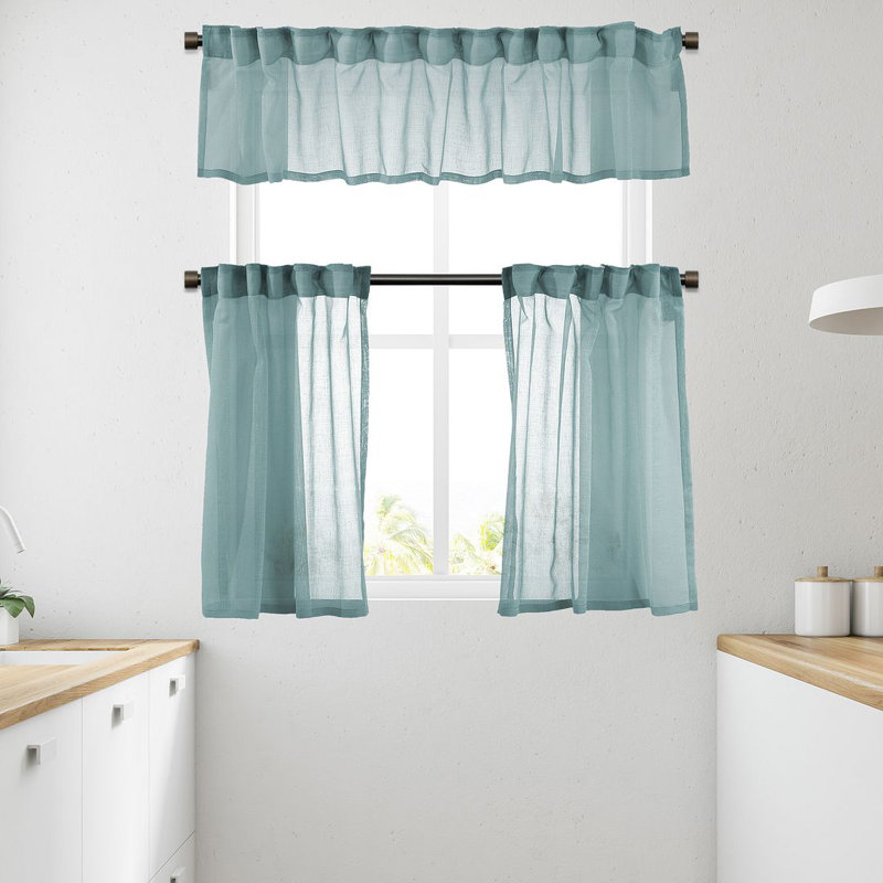Solid Colour Kitchen Curtain, Blue, 45 W x 60 D cm